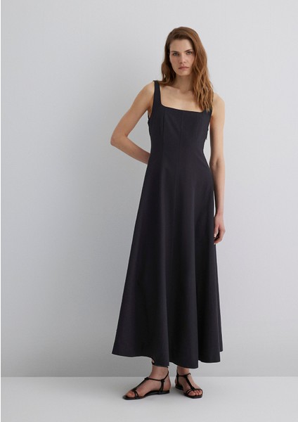 Askılı Siyah Uzun Elbise 1310479-900