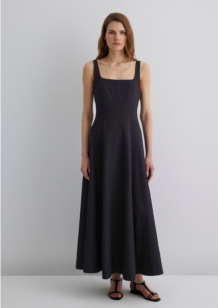 Askılı Siyah Uzun Elbise 1310479-900