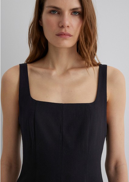 Askılı Siyah Uzun Elbise 1310479-900