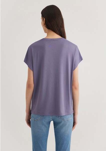 Düşük Omuz Mor Basic Tişört 1611649-70608