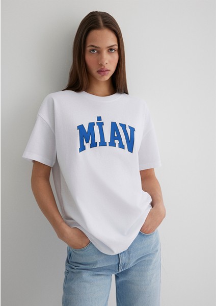 Miav Baskılı Beyaz Tişört 1612457-620