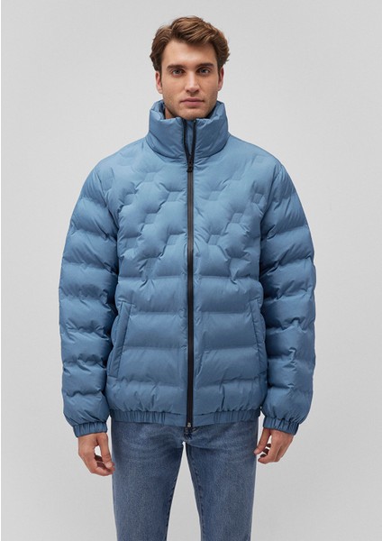 Su İtici Dik Yaka Mavi Şişme Mont 0110457-70877