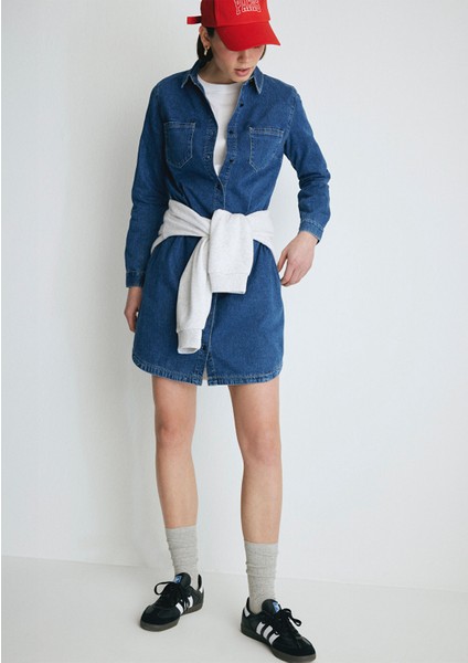Liz Casual Koyu Mavi Jean Elbise 130656-86430