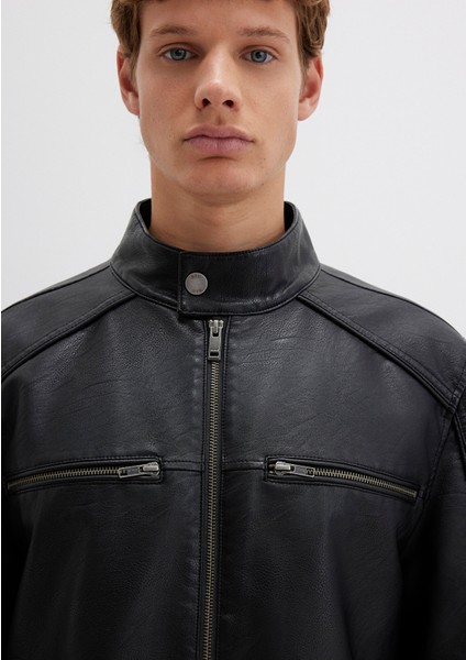 Siyah Suni Deri Ceket 0110438-71379