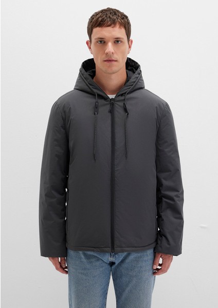 Kapüşonlu Antrasit Şişme Mont 0110352-86803