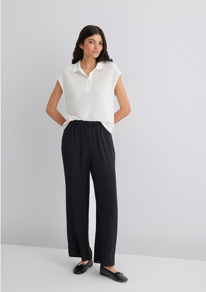 Geniş Paça Siyah Pantolon 1010682-900