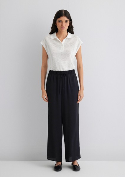 Geniş Paça Siyah Pantolon 1010682-900