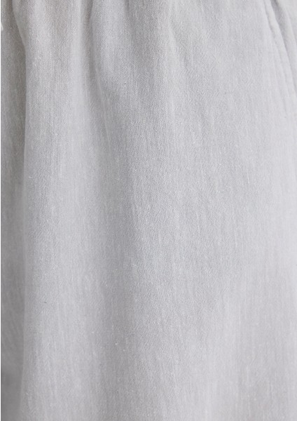 Beli Bağcıklı Keten Karışımlı Gri Pantolon 1010686-70074