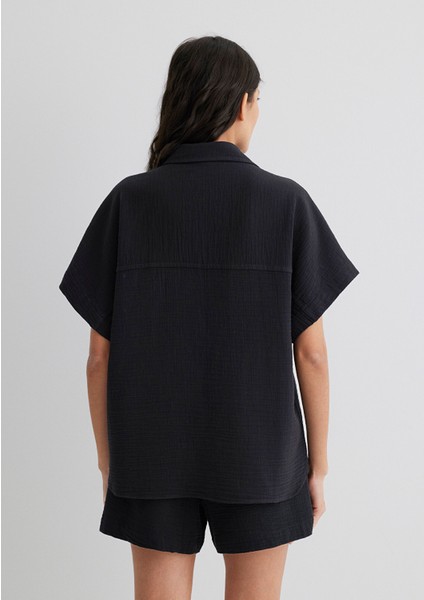 Dokulu Siyah Gömlek 1210758-900