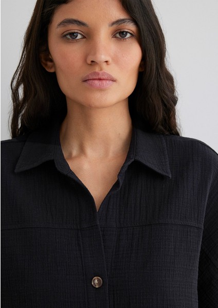 Dokulu Siyah Gömlek 1210758-900