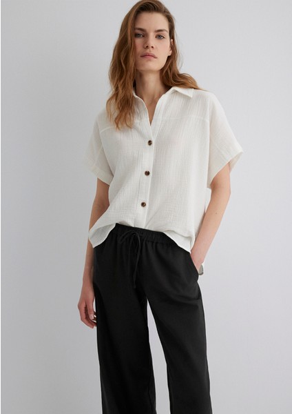 Dokulu Ekru Gömlek 1210758-70057