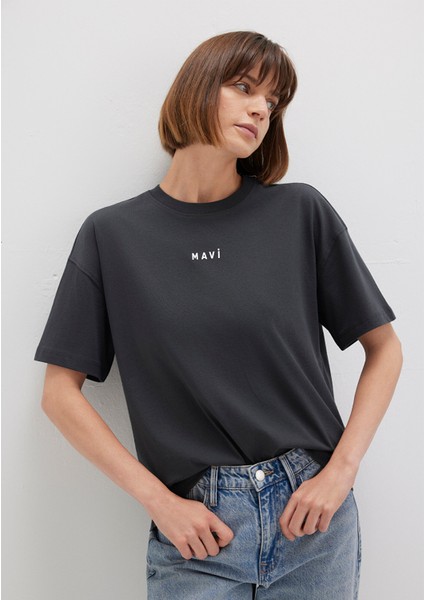 Mavi Logo Baskılı Antrasit Tişört 1612518-70087