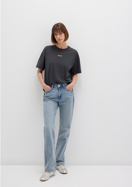 Mavi Logo Baskılı Antrasit Tişört 1612518-70087