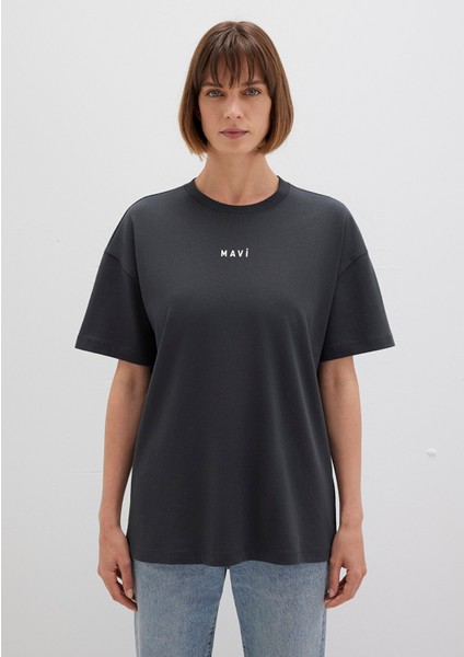 Mavi Logo Baskılı Antrasit Tişört 1612518-70087