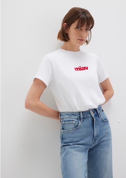 Kırmızı Miav Baskılı Beyaz Tişört 1610622-86417
