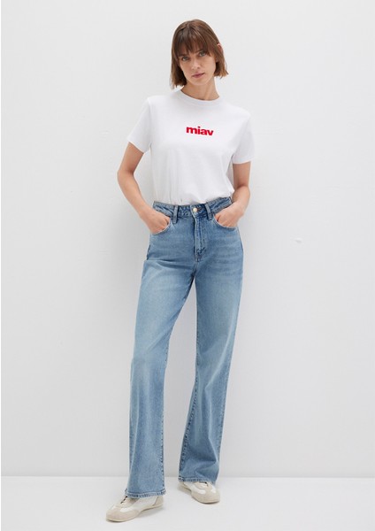 Kırmızı Miav Baskılı Beyaz Tişört 1610622-86417