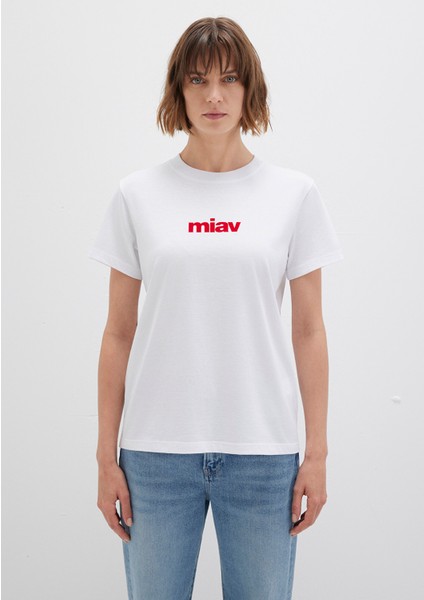 Kırmızı Miav Baskılı Beyaz Tişört 1610622-86417