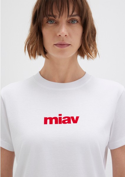 Kırmızı Miav Baskılı Beyaz Tişört 1610622-86417