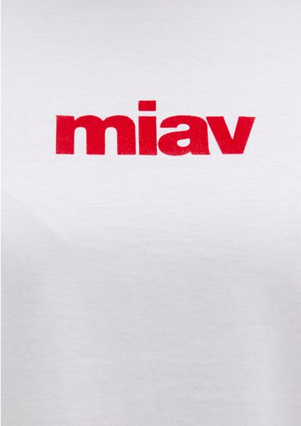 Kırmızı Miav Baskılı Beyaz Tişört 1610622-86417