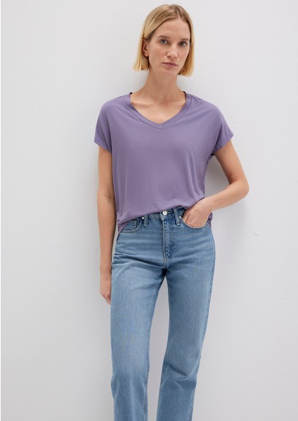 V Yaka Mor Basic Viskoz Tişört 167714-70608