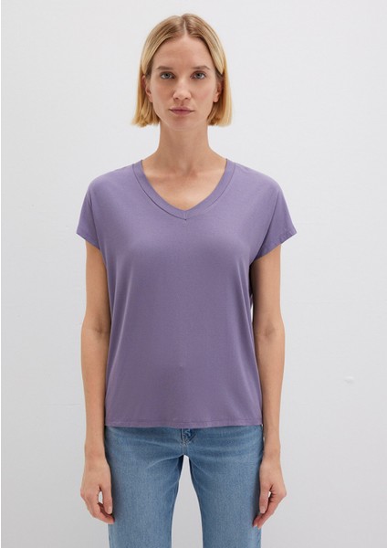 V Yaka Mor Basic Viskoz Tişört 167714-70608