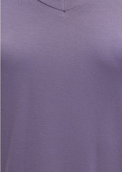 V Yaka Mor Basic Viskoz Tişört 167714-70608