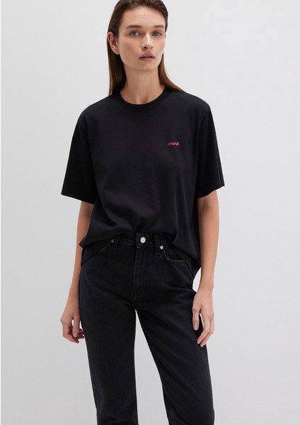 Mini Mavi Logo Baskılı İnterlok Siyah Basic Tişört 1612122-900