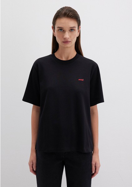 Mini Mavi Logo Baskılı İnterlok Siyah Basic Tişört 1612122-900