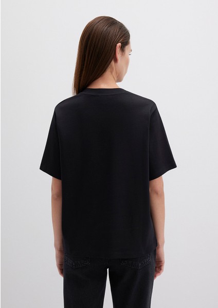 Mini Mavi Logo Baskılı İnterlok Siyah Basic Tişört 1612122-900