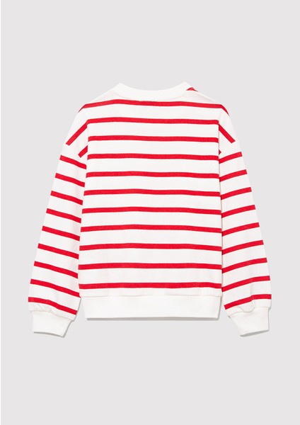 Mavi Logo Baskılı Kırmızı Çizgili Sweatshirt 7S10038-82054