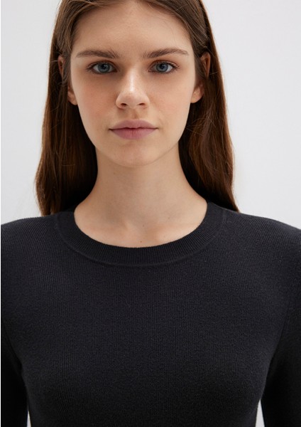 Bisiklet Yaka Siyah Crop Kazak 1710474-900