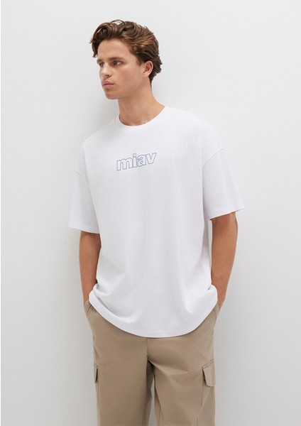 Miav Baskılı Oversize Beyaz Tişört 0611704-620