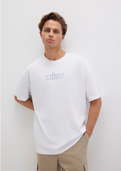 Miav Baskılı Oversize Beyaz Tişört 0611704-620