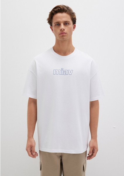 Miav Baskılı Oversize Beyaz Tişört 0611704-620