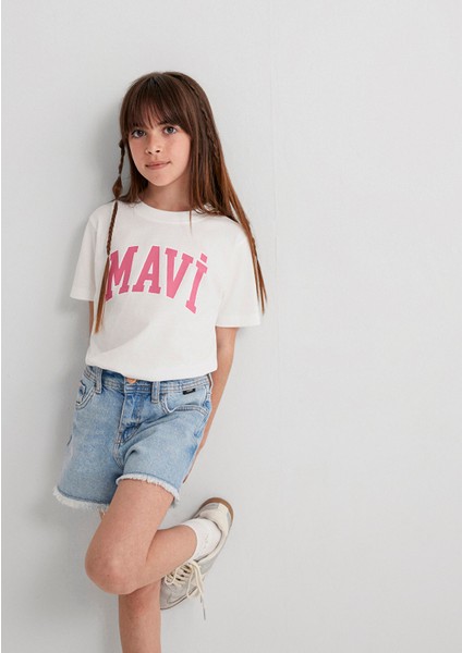 Mavi Logo Baskılı Ekru Tişört 7610109-70057