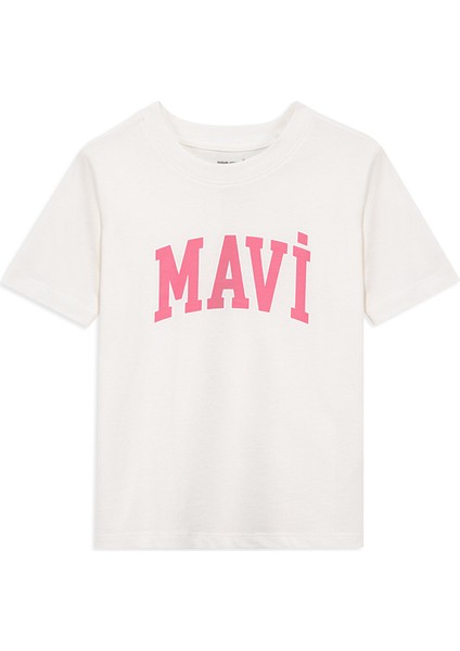 Mavi Logo Baskılı Ekru Tişört 7610109-70057