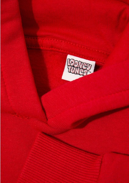 Bugs Bunny Baskılı Kapüşonlu Kırmızı Sweatshirt 7S10036-70471