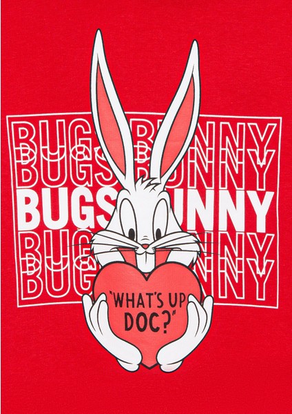 Bugs Bunny Baskılı Kapüşonlu Kırmızı Sweatshirt 7S10036-70471