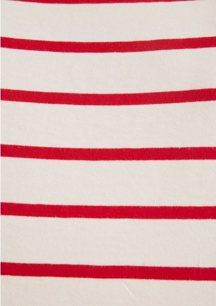 Mavi Logo Baskılı Kırmızı Çizgili Crop Tişört 1612227-86680