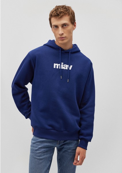 Erkek Mavi Logo Baskılı Kapüşonlu Mavi Sweatshirt 0S10001-70722