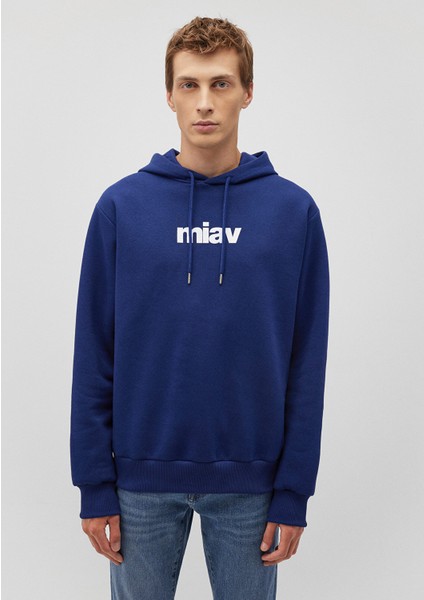 Erkek Mavi Logo Baskılı Kapüşonlu Mavi Sweatshirt 0S10001-70722