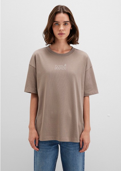 Mavi Logo Baskılı Bej Tişört 1611592-70364