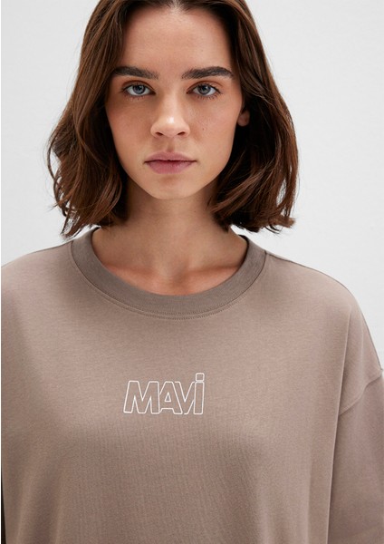 Mavi Logo Baskılı Bej Tişört 1611592-70364