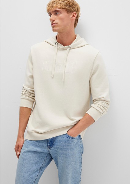 Mavi Logo Baskılı Kapüşonlu Bej Sweatshirt 065606-70134