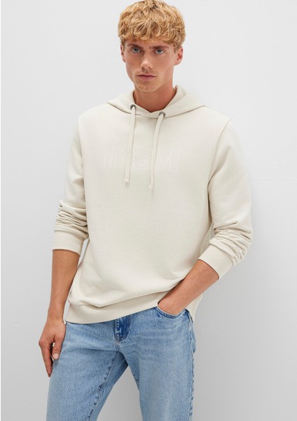 Mavi Logo Baskılı Kapüşonlu Bej Sweatshirt 065606-70134