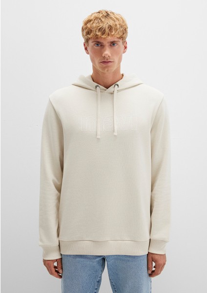 Mavi Logo Baskılı Kapüşonlu Bej Sweatshirt 065606-70134