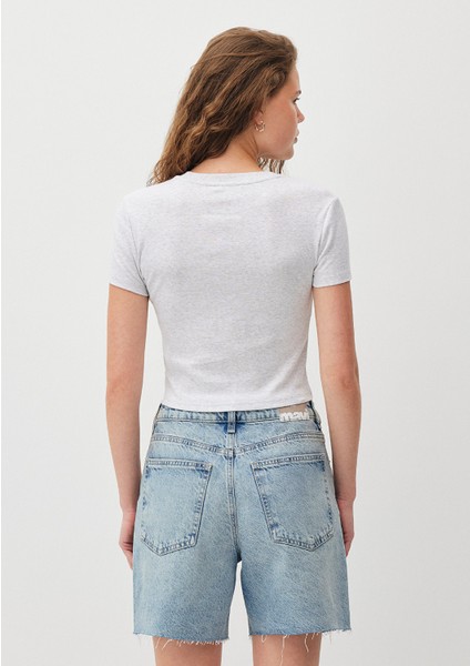 Gri Basic Crop Tişört 1600814-85438