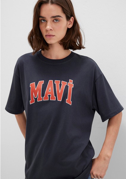 Mavi Logo Baskılı Antrasit Tişört 1600843-82185