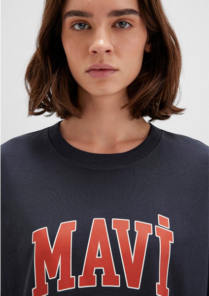 Mavi Logo Baskılı Antrasit Tişört 1600843-82185