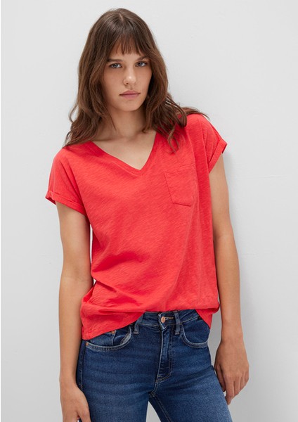 V Yaka Kırmızı Basic Tişört 1600961-71083